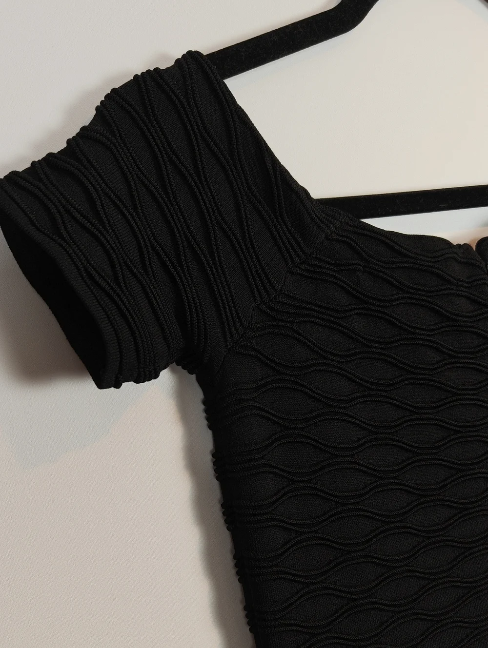MICHAEL KORS Textured Off-Shoulder Bodycon Dress In Black Size XSmall